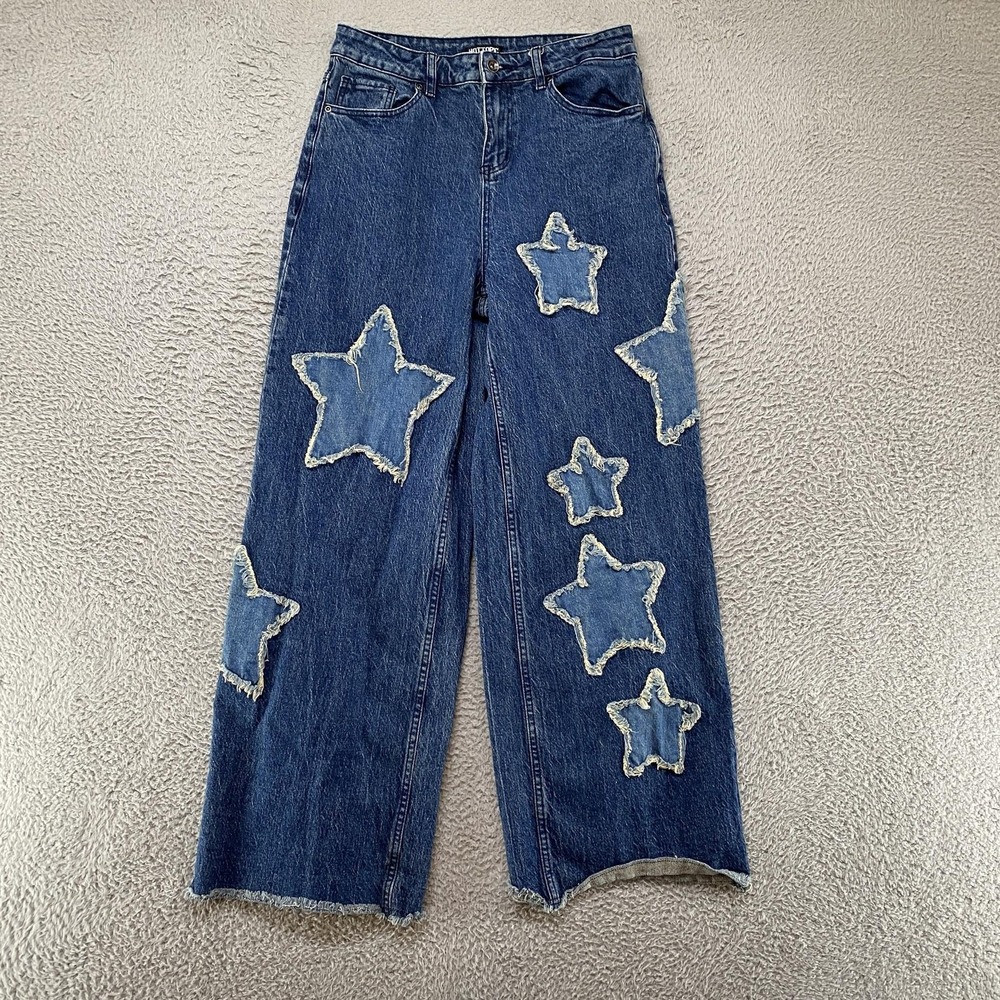 grungeHot Topic Wide Leg Jeans Juniors 7 Star Patch High Rise Loose Baggy Y2K